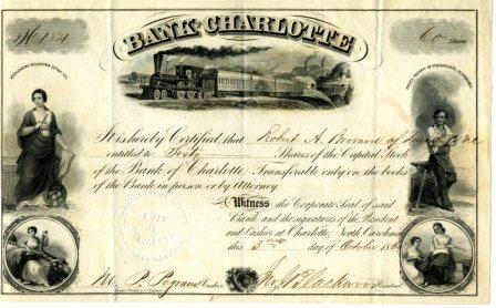 Issued Stock Certificate on the Bank of Charlotte