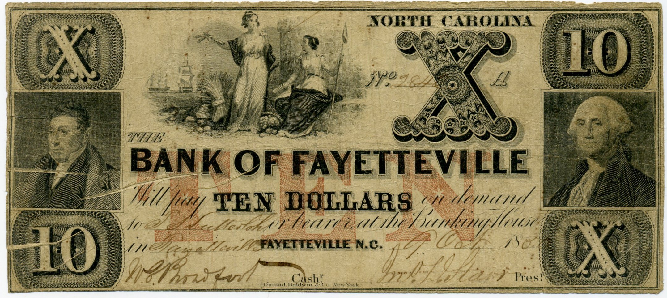 P820A Bank of Fayetteville, Fayetteville $10 Error Note