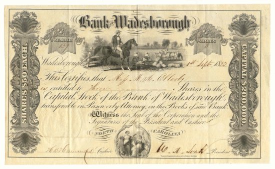 Stock Certificate on the Bank of Wadesborough